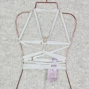 Savage X‎ Fenty White Floral Cupless Bra Body Harness Strap OS Adjustable NWD